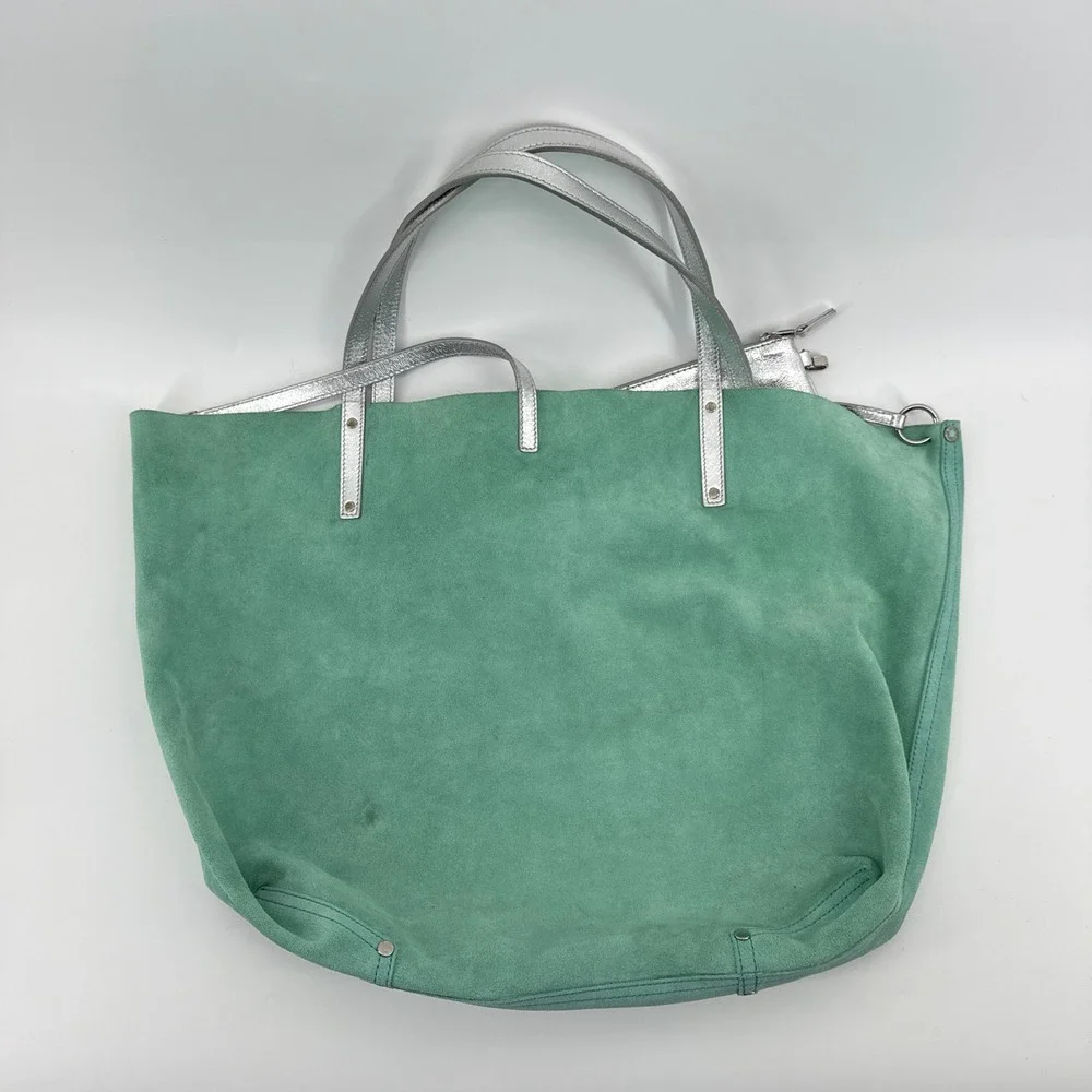 Tiffany & Co Metallic Silver Leather Reversible Tote Bag Tiffany Blue Suede LRG